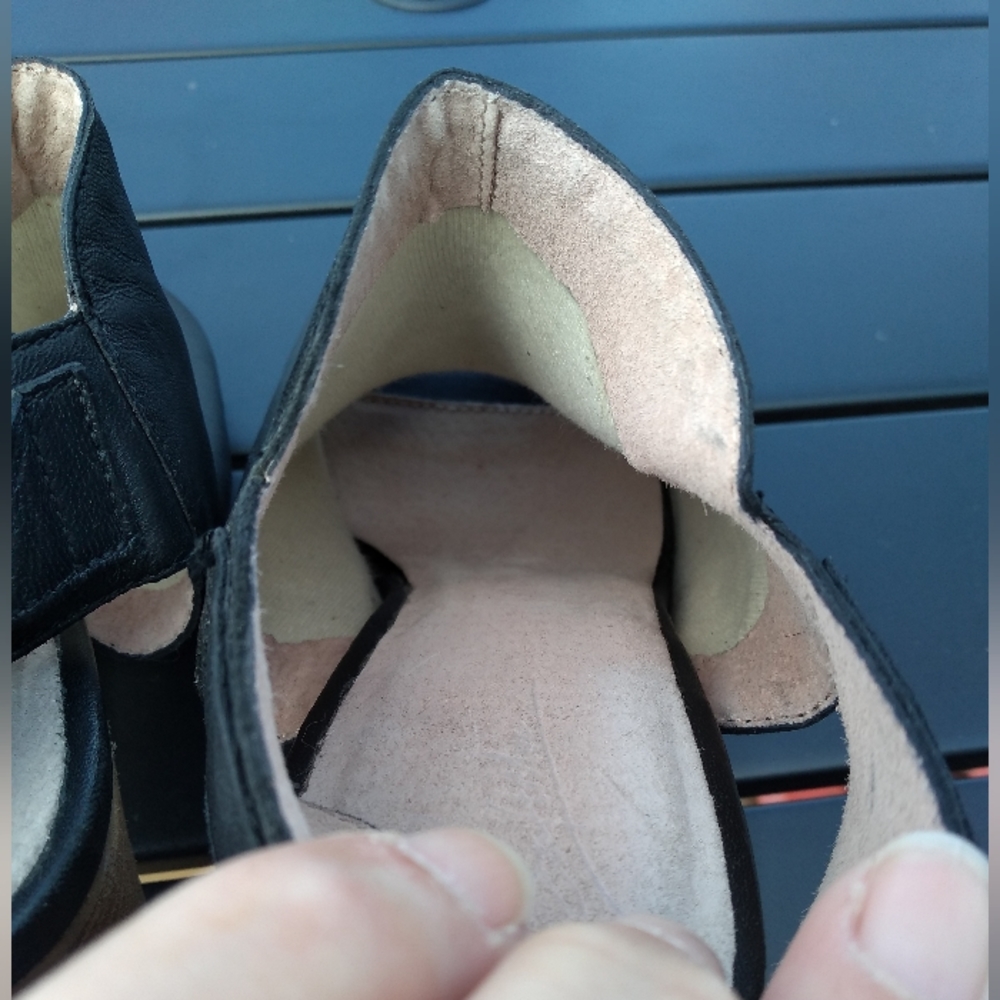 Women's Black Slingback Chunky Heel Sandals, Peep Toe, Size 8.5, Leather… - Picture 10 of 12
